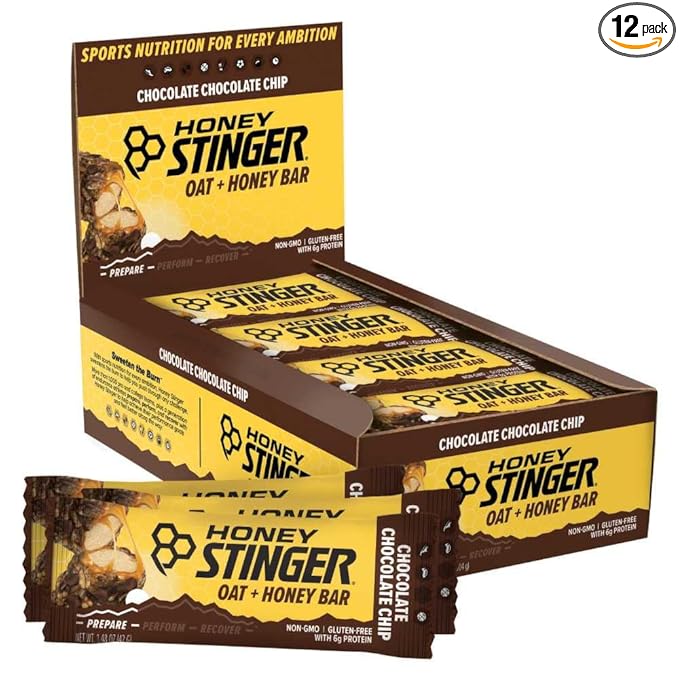 Honey Stinger Oat + Honey Bar Chocolate Chocolate Chip Energy Packed Food to Prepare for Exercise Endurance &amp Performance Sports Nutrition Snack Pre-Workout Protein Gluten Free 12 Pack
