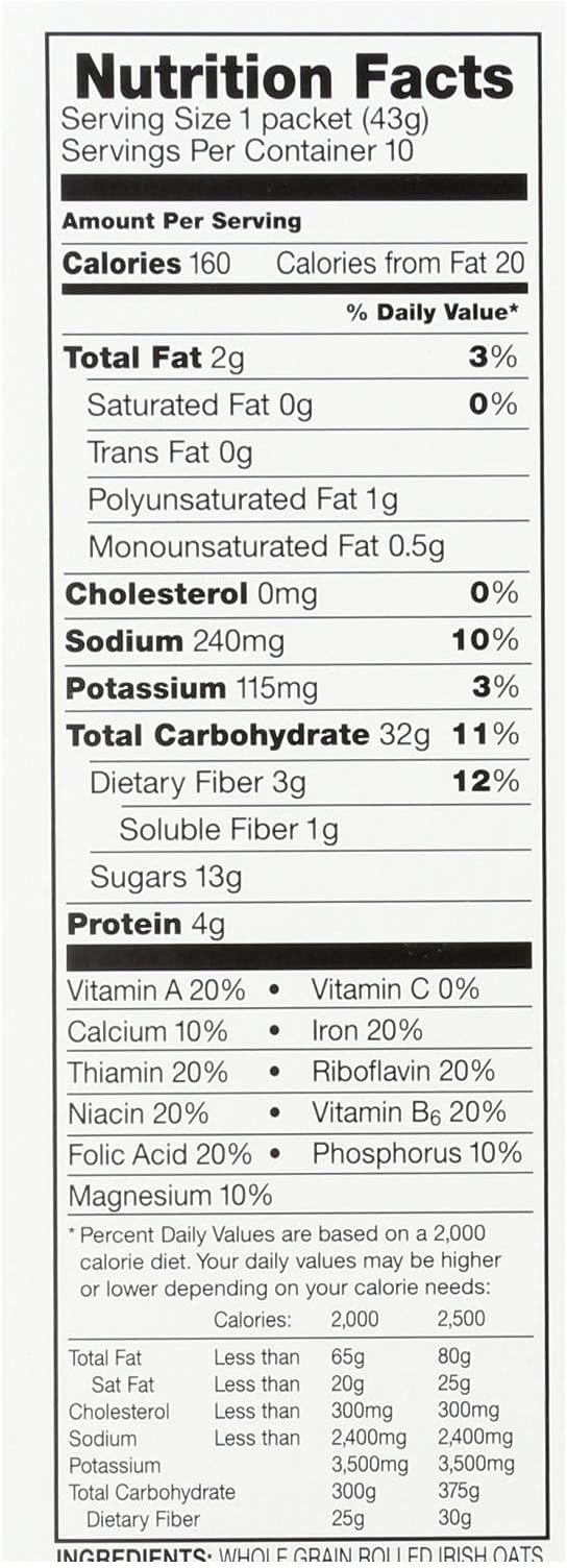 Instant Irish Oatmeal Maple Brown Sugar 15.17 Ounces (Case of 12)