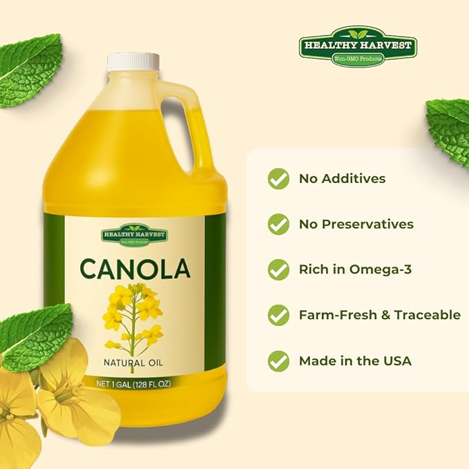 Healthy Harvest Canola Oil Naturally Expeller Pressed Gourmet Canola Cooking Oil Medium-Heat Cooking Great for Dressings Marinades and Frying 1-Gallon