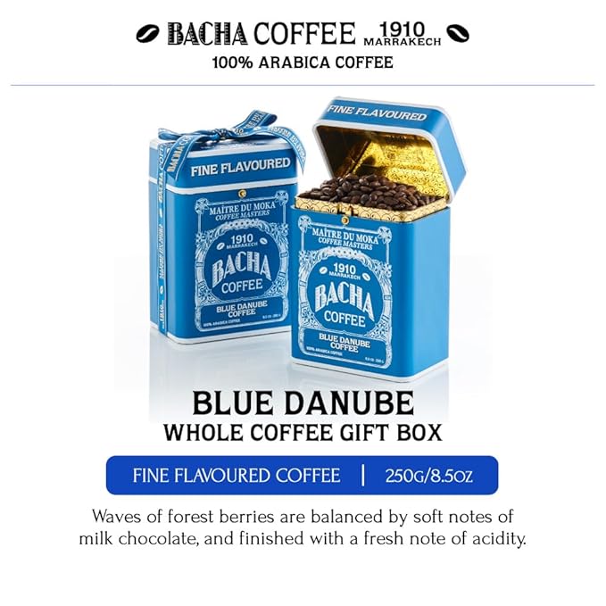 Bacha Coffee | Blue Danube Fine Flavoured Whole Beans Medium Roast 100% Arabica Specialty Coffee 250g Signature Nomad Collection Gift Box