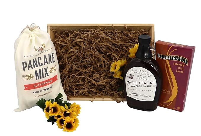 Gift Basket Village: Gourmet Breakfast Gift Crate - Artisan Pancake Mix Premium Syrup &amp Rich Coffee