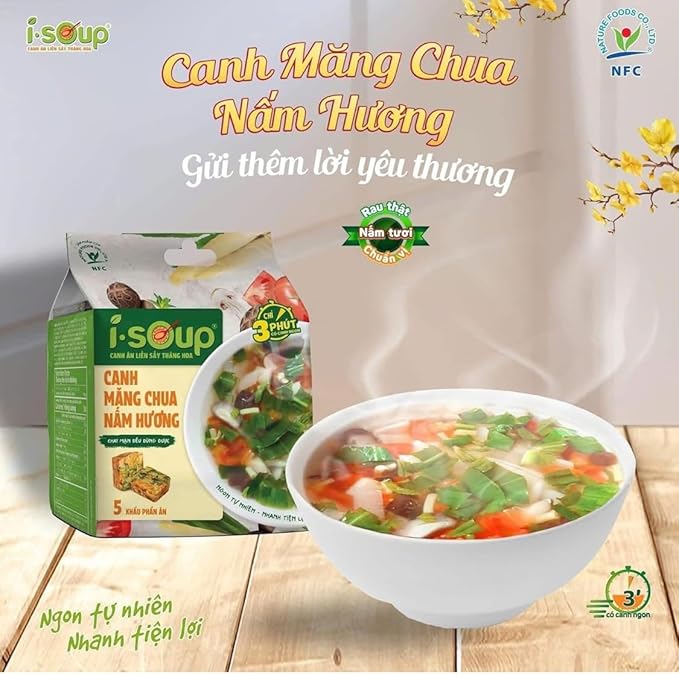 Set 3 canh I-Soup Vietnamese Instant Soup Mix Variety Pack Canh Ngot Thit Bam Canh Chua chay Bamboo Mushroom 3 Flavors