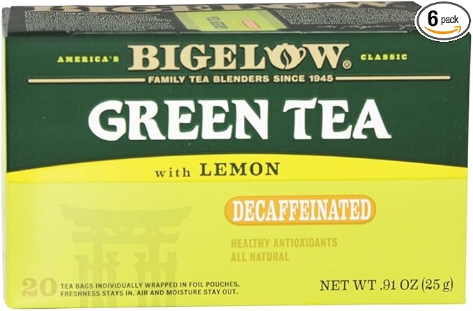 Bigelow Tea Decaffeinated Tea - Green Tea with Lemon - Case of 6 - 20 BAG