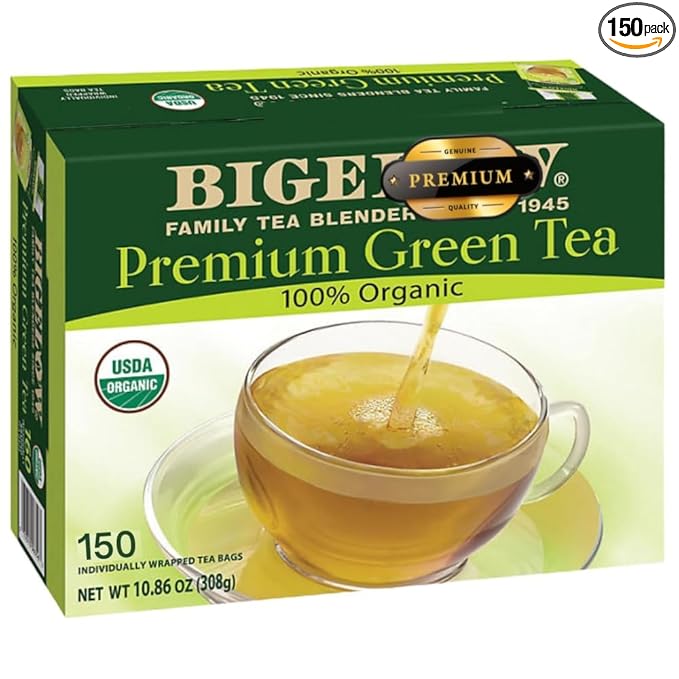 Biggllo premium organic green tea 150 ct. Individually wrapped tea bags - organic green tea bags