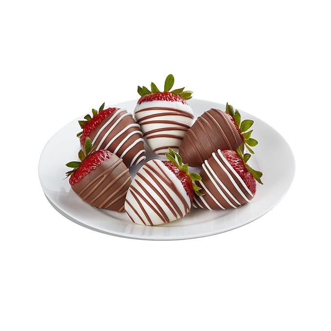 Shari’s Berries Gourmet Drizzled Strawberries | Chocolate Covered Strawberry Gift Box | Ideal for Valentine's Day Anniversary Birthdays Congratulations or Saying Thank You (Half Dozen 6 Berries)