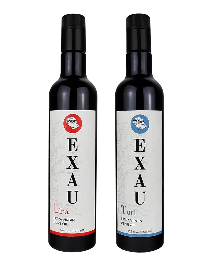 EXAU Italian Extra Virgin Olive Oil Set - Due2 897 mg/kg Polyphenol Rich Olive Oil From Italy Non-GMO Early Harvest First Cold Pressed for Drinking and Cooking 2 Pack 16.9 Fl Oz (1L)