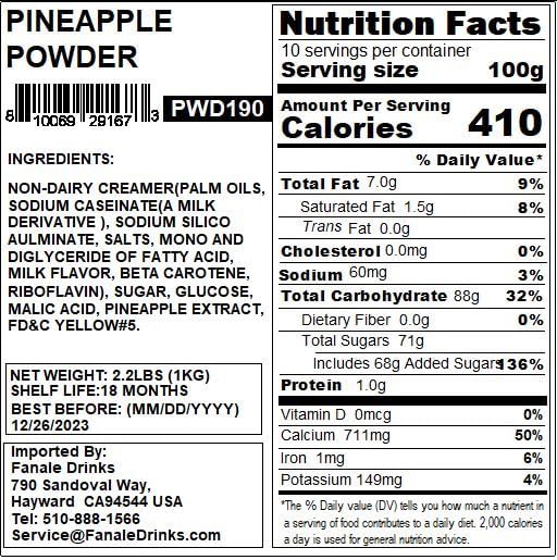 Fanale Premium Pineapple Bubble Tea Flavoring Powder | Perfect for Baking Smoothies Desserts and Drinks | Instant Flavoring Powder for Boba Milk Tea - 2.2 Pounds (Pack of 20