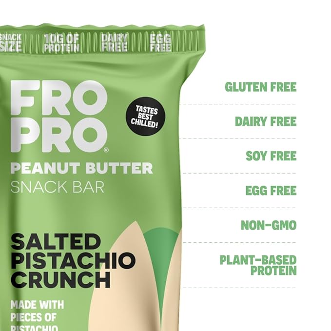 FROPRO Plant Protein Snack Bars - Plant Based Protein All-Natural Gluten Dairy &amp Soy Free High Protein Bars with Low Calories | Salted Pistachio Crunch 24 Pack