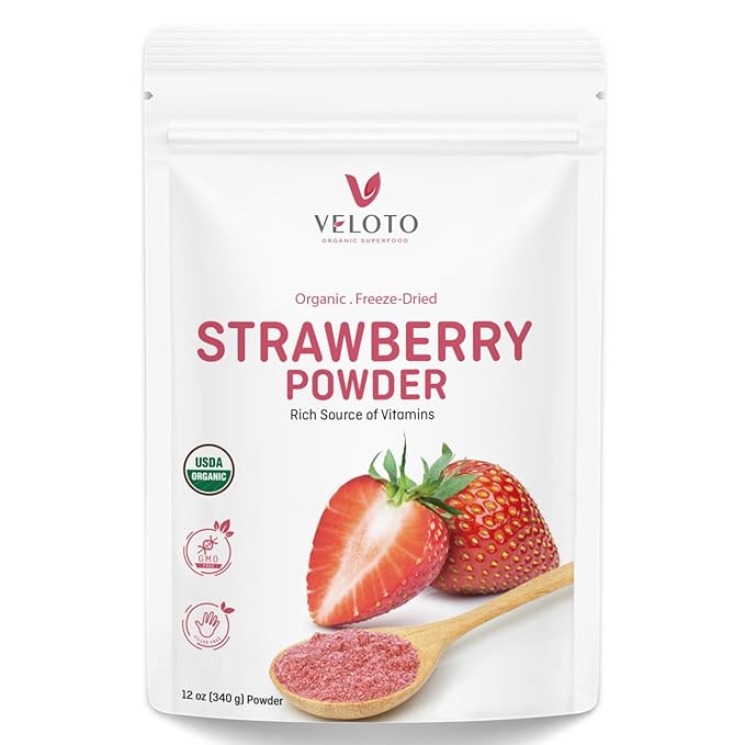 VELOTO Strawberry Powder Strawberry Fruit Freeze Dried Powder Vitamin C Supplement Natural Antioxidants Superfoods for Smoothie &amp Beverage Blend Vegan Non-GMO Gluten-Free 12 oz