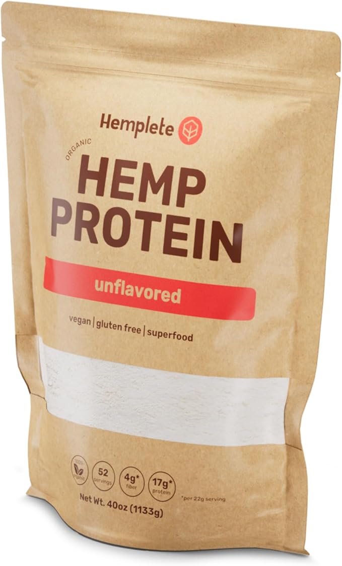 Organic Hemp Protein Powder Unflavored 40oz Value Size | Organic Vegan Protein 70%+ Concentrate Complete Amino Acids Gluten-Free No Sugar Keto Friendly Clean and Natural