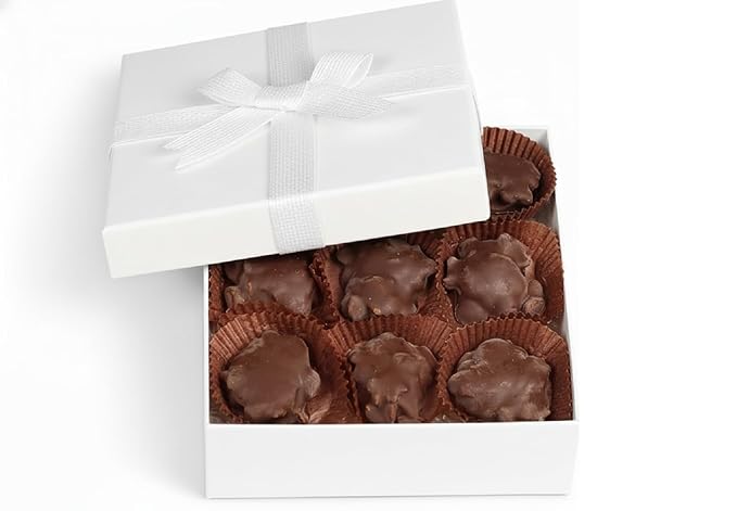 Milk Chocolate Caramel Pecan Nut Clusters White Gift Box - by It's Delish | 12 OZ Premium Milk Chocolate Covered Nuts with Carmel Cluster | Christmas Gifts Box of Chocolates Candy Nut Turtles with Pec