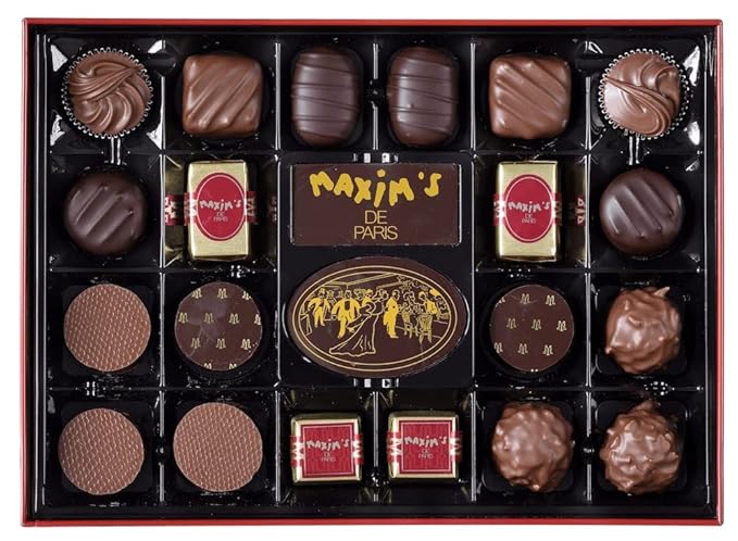 Luxurious Chocolate Assortment in Red Tin Box Milk Chocolate and Dark CHocolate BonbonsAssortment 44 Pieces