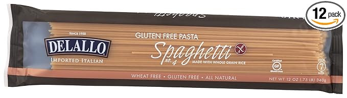Delallo Whole Grain Spaghetti Pasta Gluten Free &amp Non-GMO 12 Oz (Pack of 12)