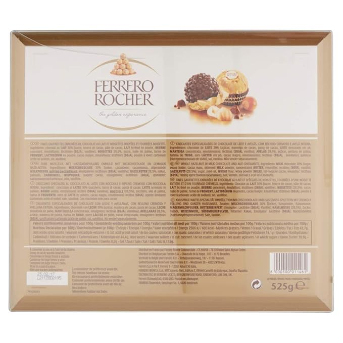 Ferrero Rocher Chocolate Gift Set Hazelnut and Milk Chocolate Pralines Box of 42 Pieces