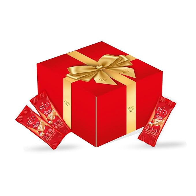 RED Delight®™ 100 Piece Chocolate Gift Box (100 Piece Gift Box w/Bite Size Bars +14 Plush Bear Blonde Caramelized White Chocolate)