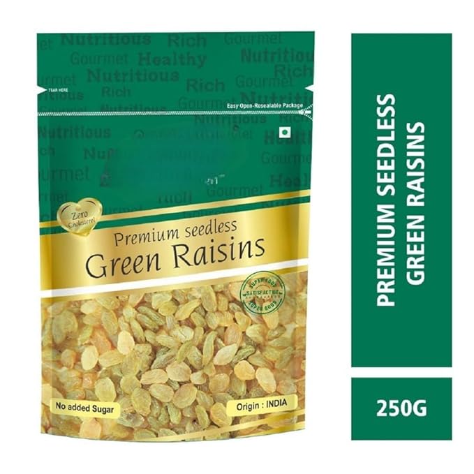 Premium Indian Raisin kishmish 100% Pure Raisins/kishmish/Organics Dry Fruits Seedless Kismis Green Raisins Dry Grapes Kishmish Delicious &amp Healthy -250gm