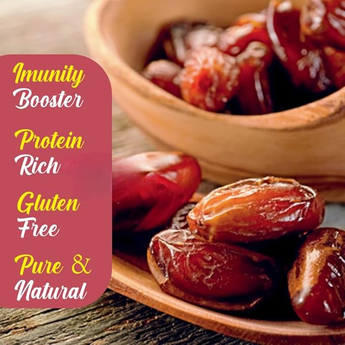 Premium Dates (Omani Dates/KhajoorSoft And Chewy Texture Khajur | Khajoor | No Preservatives | No Added Sugar | Rich in Iron Fibre &amp Vitamins - 200g