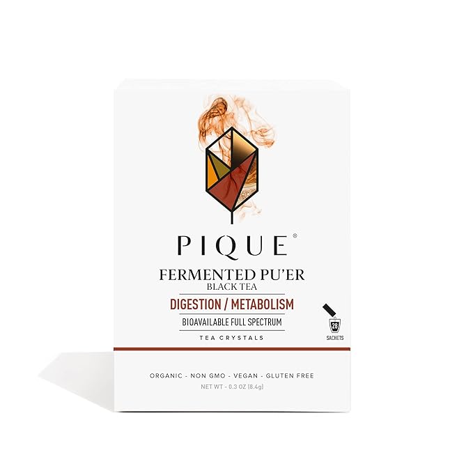 Pique Organic Fermented Black (Ripe) Pu'er Tea - Support Healthy Metabolism Digestion - 28 Single Servings (1 Pack)
