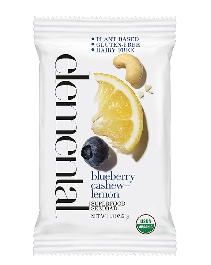 Elemental Superfood Seedbars Blueberry Cashew Lemon 1.8 Ounce - 12 Pack 100% Certified Organic Non-GMO Verified Gluten Free Dairy Free Plant Based