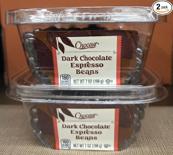 Choceur Dark Chocolate Espresso Beans 7oz 198g (2 Tubs)