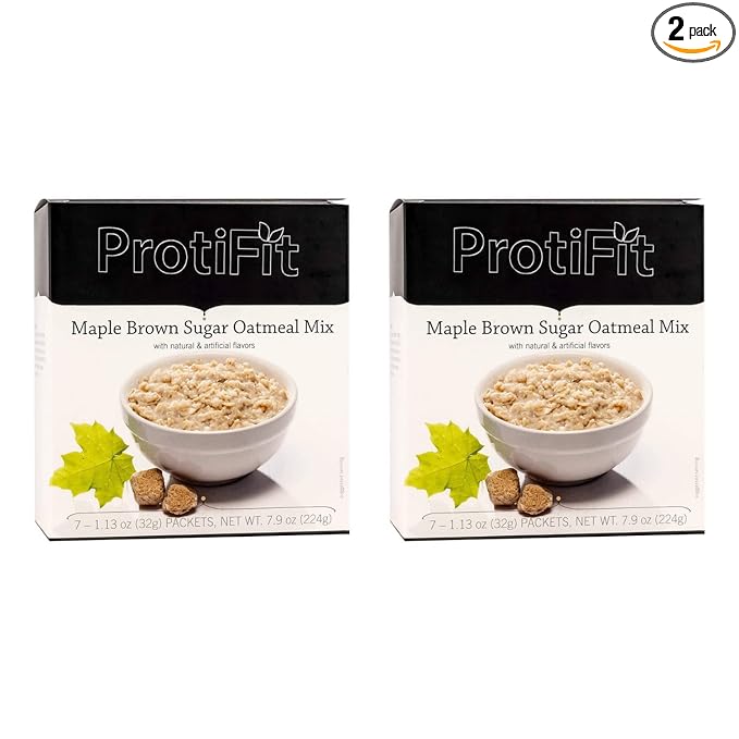 PROTIFIT - High Protein Maple Brown Sugar Oatmeal Mix 2 Pack 15g Protein Low Calorie Low Fat Low Sugar Low Carb Ideal Protein Compatible 7 Servings Per Box (2 Pack)