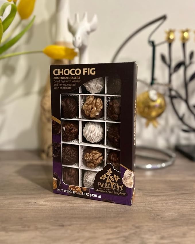 CHOCOFIG (12.3oz) – Premium Armenian Gourmet Delights | Walnuts &amp Figs Coated in Dark White &amp Milk Chocolate | Only 1g Added Sugar | Handcrafted Gift Box | Healthy &amp Delicious Snack.