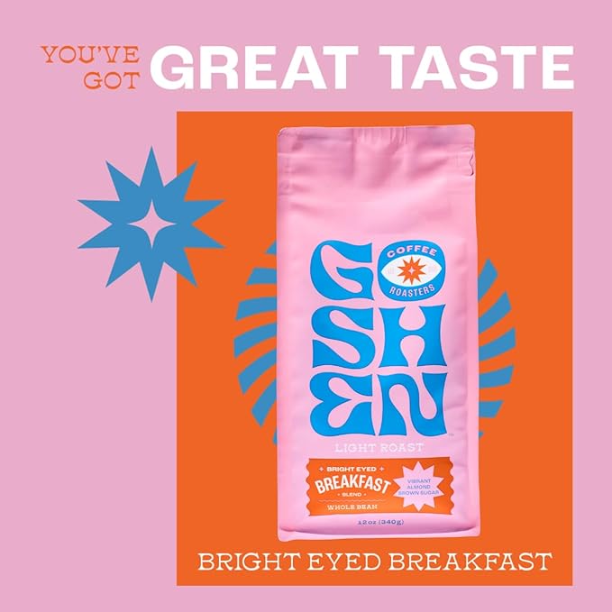 Goshen Coffee Roasters Whole Bean Bright Eyed Breakfast Blend | Light Roast Brewed or Espresso | Award-Winning - Natural and Washed | Vibrant Almond Brown Sugar Flavors | 5 lb Bag