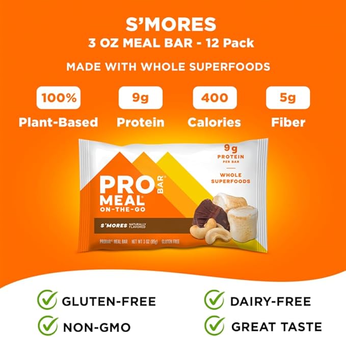 PROBAR - MEAL Bar S'Mores Non-GMO Gluten-Free Healthy Plant-Based Whole-Food Ingredients Natural Energy (12 Count)