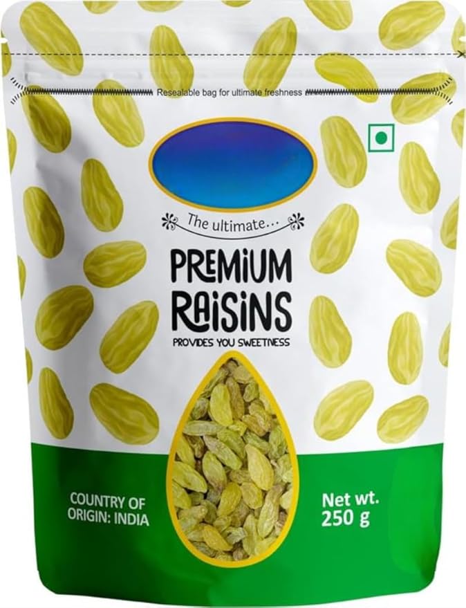 Premium Yellow Raisins Kishmish |100% Fresh Pure Seedless Kismis Raisins | Munakka Dry Fruit |Rich in Iron Fibre Potassium &amp Boosts ImmunityHealthy Snacks - 250 gm