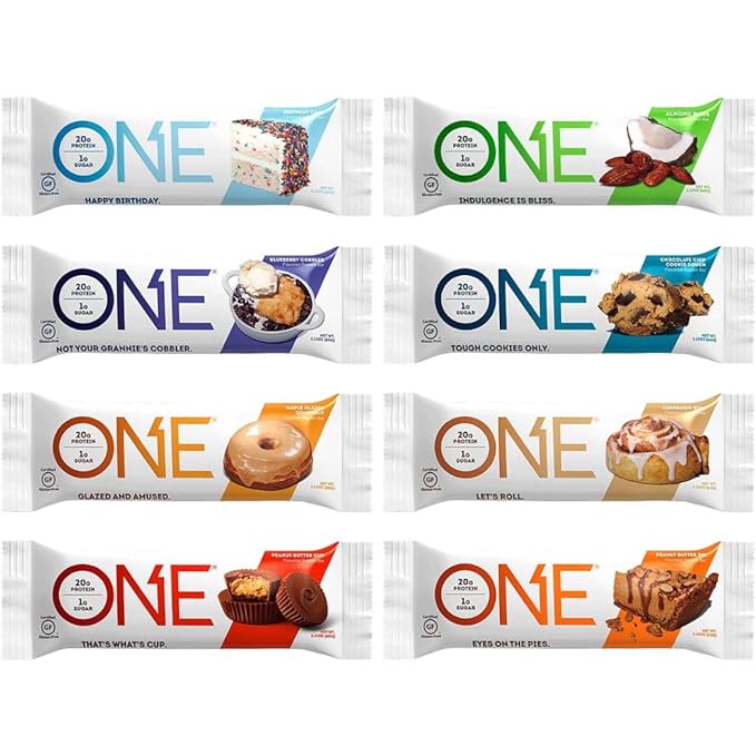 ONE Protein Bars Sampler Variety Pack Gluten Free with 20g Protein and 1g Sugar Pantry Staples 2.12 oz (8 Count)