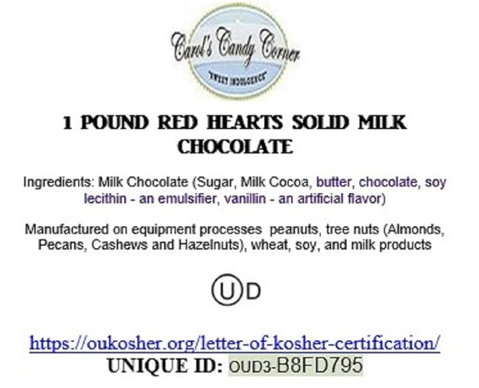 Red Foil Wrapped Premium Solid Milk Chocolate Hearts - 1 Lb. - Approx. 60 Pcs.