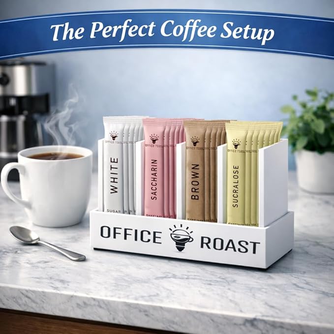 Office Roast Variety Pack - Assorted Sweeteners for Coffee Tea &amp Beverages – Includes Sucralose Saccharin Raw Brown &amp White Sugar – Convenient Individually Wrapped Packets (400 Count Total