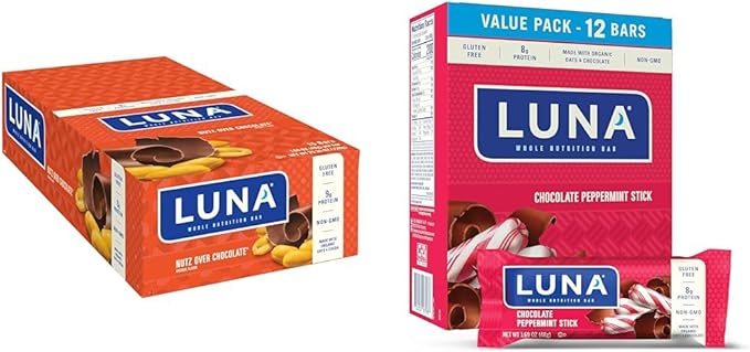 LUNA Bar - Nutz Over Chocolate Flavor - Gluten-Free - Non-GMO &amp - Chocolate Peppermint Stick - Gluten-Free - Non-GMO