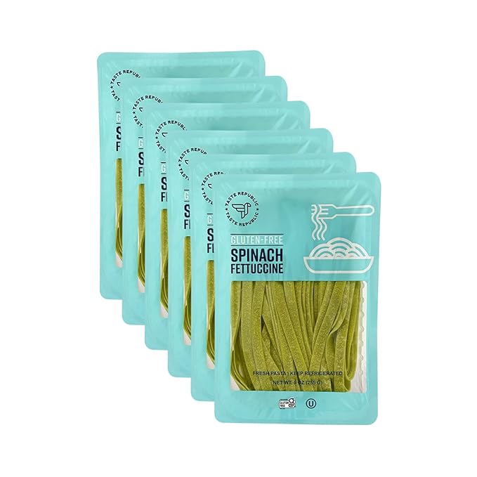 Gluten-Free Pasta Spinach Fettuccine Fresh Brown Rice Noodles Cook in Just 3 Minutes by Taste Republic Frozen 9oz (6 pack)
