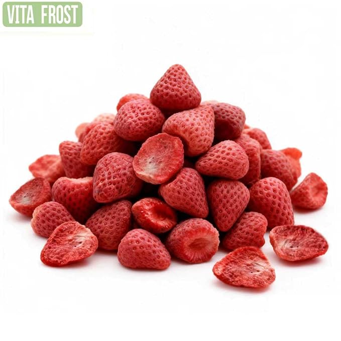 Vita Frost Freeze Dried Whole Strawberries (2 Packs of 4.87 oz) Frozen Dry Strawberry Crisps Natural Yummy Dehydrated Strawberry Slices Fruits Snacks Resealable Bag.