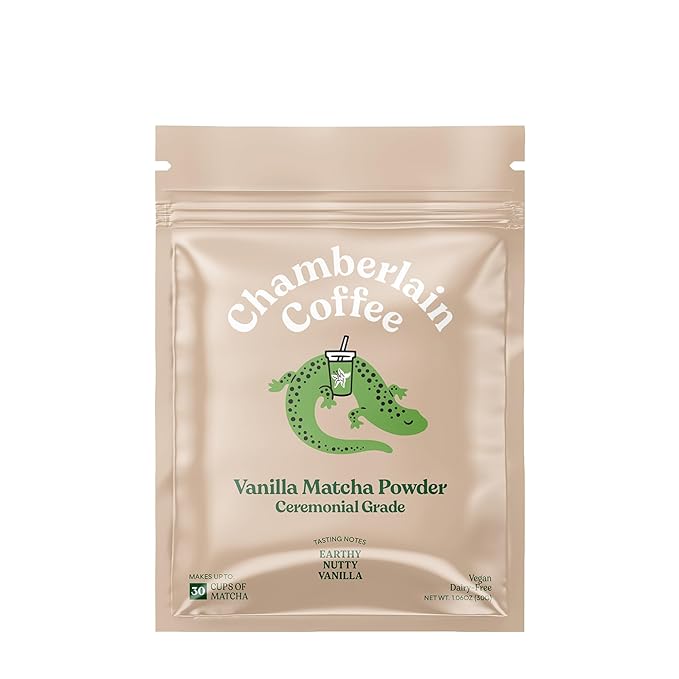 Chamberlain Coffee Vanilla Matcha Powder - Ceremonial Grade Matcha Powder with Madagascar Vanilla Gluten-Free Flavor for Hot and Iced Drinks Made with Premium Organic Ingredients - 1.06 Oz Pouch