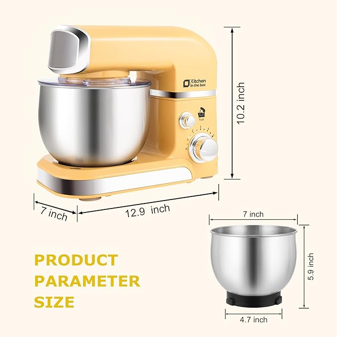 Kitchen in the box Stand Mixer3.2Qt Small Electric Food Mixer6 Speeds Portable Lightweight Kitchen Mixer for Daily Use with Egg WhiskDough HookFlat Beater (Yellow)