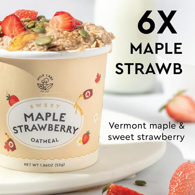 Mylk Labs Maple Strawberry Protein Oatmeal Cups Whole Grain Low Sugar High Fiber Breakfast with Superfoods Quick &amp Easy On the Go Instant Oatmeal Rolled Oats Gluten Free Vegan Nut Free