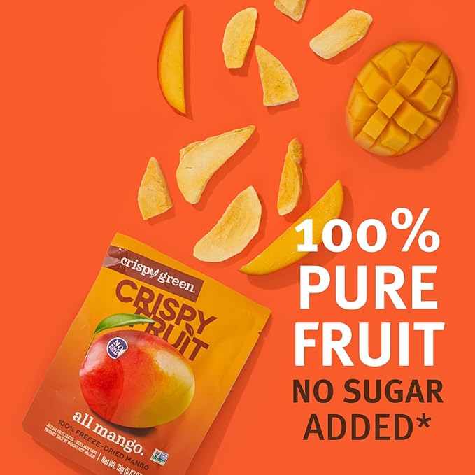 Crispy Green Freeze-Dried Mango Fruit Snacks 0.63 Oz (Pack of 12) 100% Pure Fruit All-Natural No Added Sugar Single-Serve Bags for Healthy Snacks &amp School Lunches