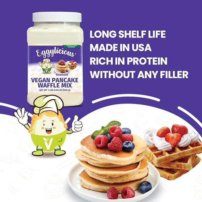 Eggylicious PACK OF 6- Vegan Pancake/Waffle Mix | Protein &amp Fibre Rich Gluten Free Pancake Mix | Quick &amp Easy Breakfast | Just Add Water/Milk Natural Non-Bioengineered | 1 lbs 8 oz (680 gm)