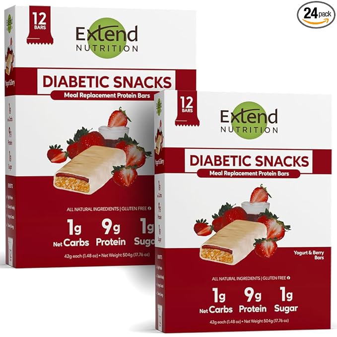 Extend Nutrition 1 Gram Sugar High Protein Bars Perfect Diabetic Snacks for Adults and Kids High Protein Bars for Hunger Control &amp Steady Energy Low Carb Keto Friendly Yogurt and Berry 24 Co