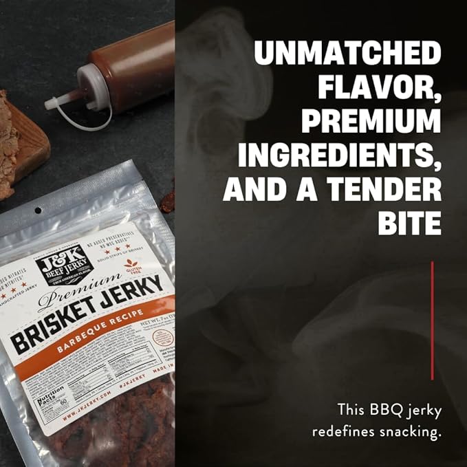 J&ampK Beef Brisket Jerky – BBQ Flavor – Hand Crafted Small Batch American Made Slab Jerky – Bold &amp Smoky Snack – 7oz Big Bag