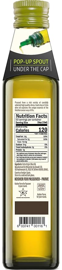 Zeta Extra Virgin Olive Oil 8.5 fl oz (3 Pack) | Premium Glass Bottle with Pop-Up Spout | Cold-Pressed | Product of Spain | Ideal for Baking Cooking Grilling Roasting Pasta &amp Salads