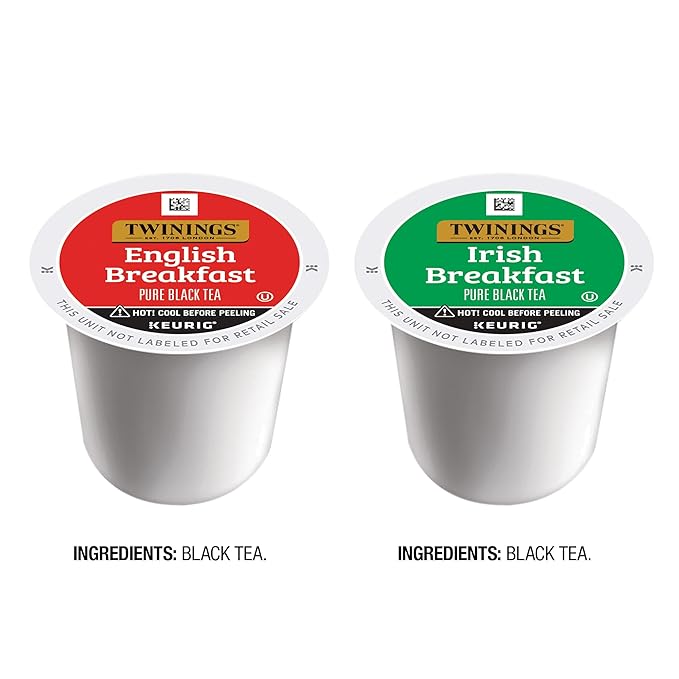 Twinings English Breakfast Black Tea K-Cups for Keurig 24 Count (Pack of 1) + Irish Breakfast Black Tea K-Cups for Keurig 24 Count (Pack of 1)