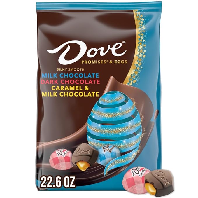 DOVE PROMISES Mixed Stand-up Pouch Easter Candy Individually Wrapped Chocolate Easter Basket Stuffers Milk Dark and Caramel &amp Milk Chocolate Pack 22.6-ounce bag