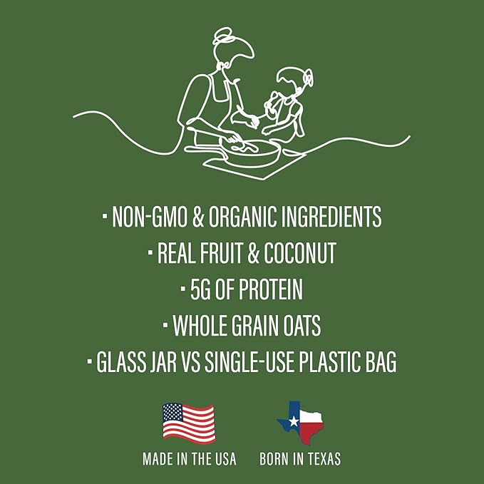 Kin Kitchen non-GMO Granola &amp Organic Quinoa Crisps in a Glass Jar Recyclable and Resusable. Made with Real Fruit. No Artificial Colors Flavors or Perservatives. Great for Snacking Cereal on