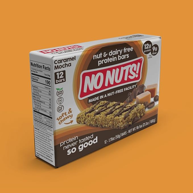 No Nuts! Caramel Mocha Protein Bars Nut-Free &amp School-Safe | 12g Plant Protein Dairy-Free Vegan Gluten-Free Non-GMO Organic Kosher | 12 Count