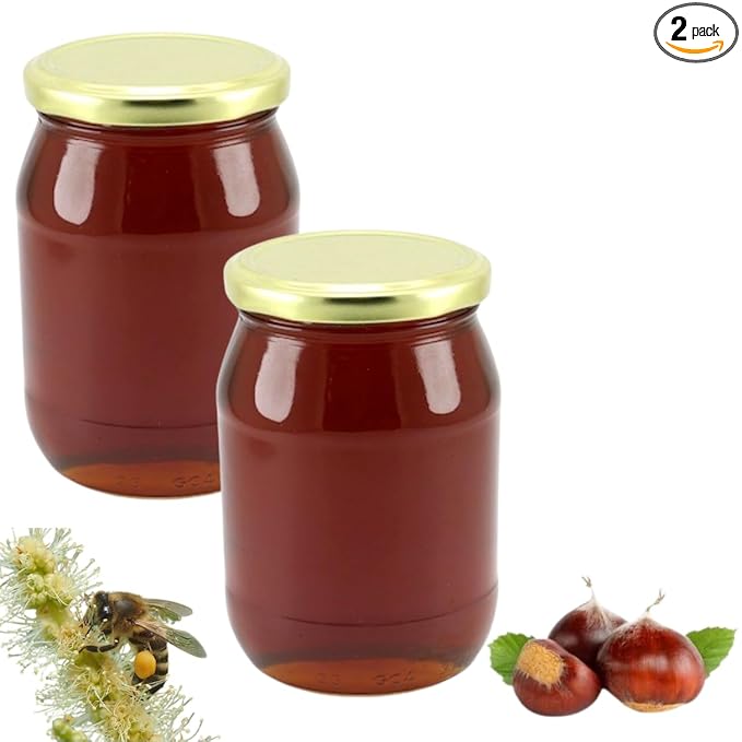 Turkish Natural Chestnut Honey 2-Pack (2x1000g) - In Glass Jars Fresh Chestnut Pure Raw Honey 35.27fl oz x2