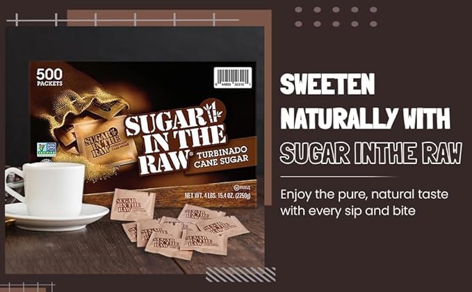 Sugear InThe Raw Packets 500 Count Brown Sugar Natural Sweetener for Drinks and Baking Sugar Packets for Home Office Coffee Bar GiftRestaurants &amp Coffee Stations Plus Spoon Perfect for Mi