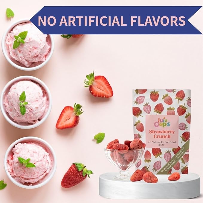 Juju-Oops Whole Freeze-Dried Strawberry | 100% All Natural Crunchy &amp Healthy | Family Party Size – Best Snack for Kids &amp Adults | Non-GMO No Sugar &amp Additives Added Vegan Gluten free |